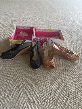 NOS Vintage 1990s Unworn Chinese Laundry Slingback Peep-toe Wedges 2 Pair NIB